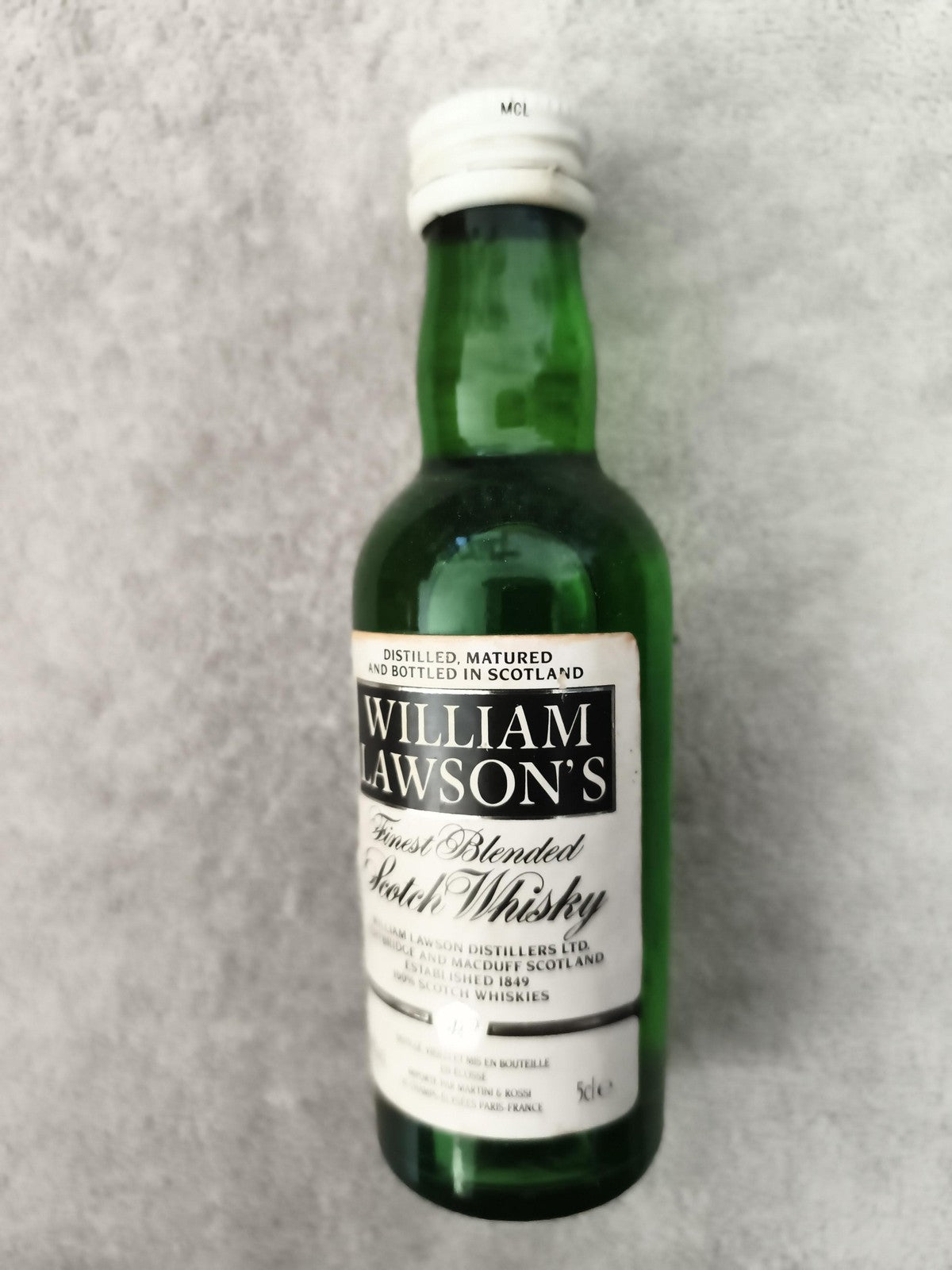 Miniature whisky William Lawson's 5cl bouteille verte étiquette anglaise