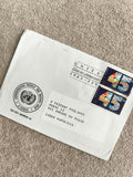 Lettre ONU Genève affranchie 2 timbres 0,90 UNITA 1965-1990 philatélie Suisse