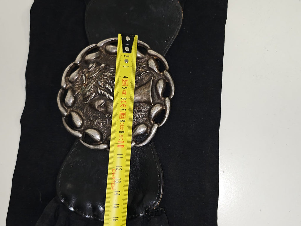 Ceinture vintage femme cuir et tissu boucle métal France années 1970 Ancienne ré