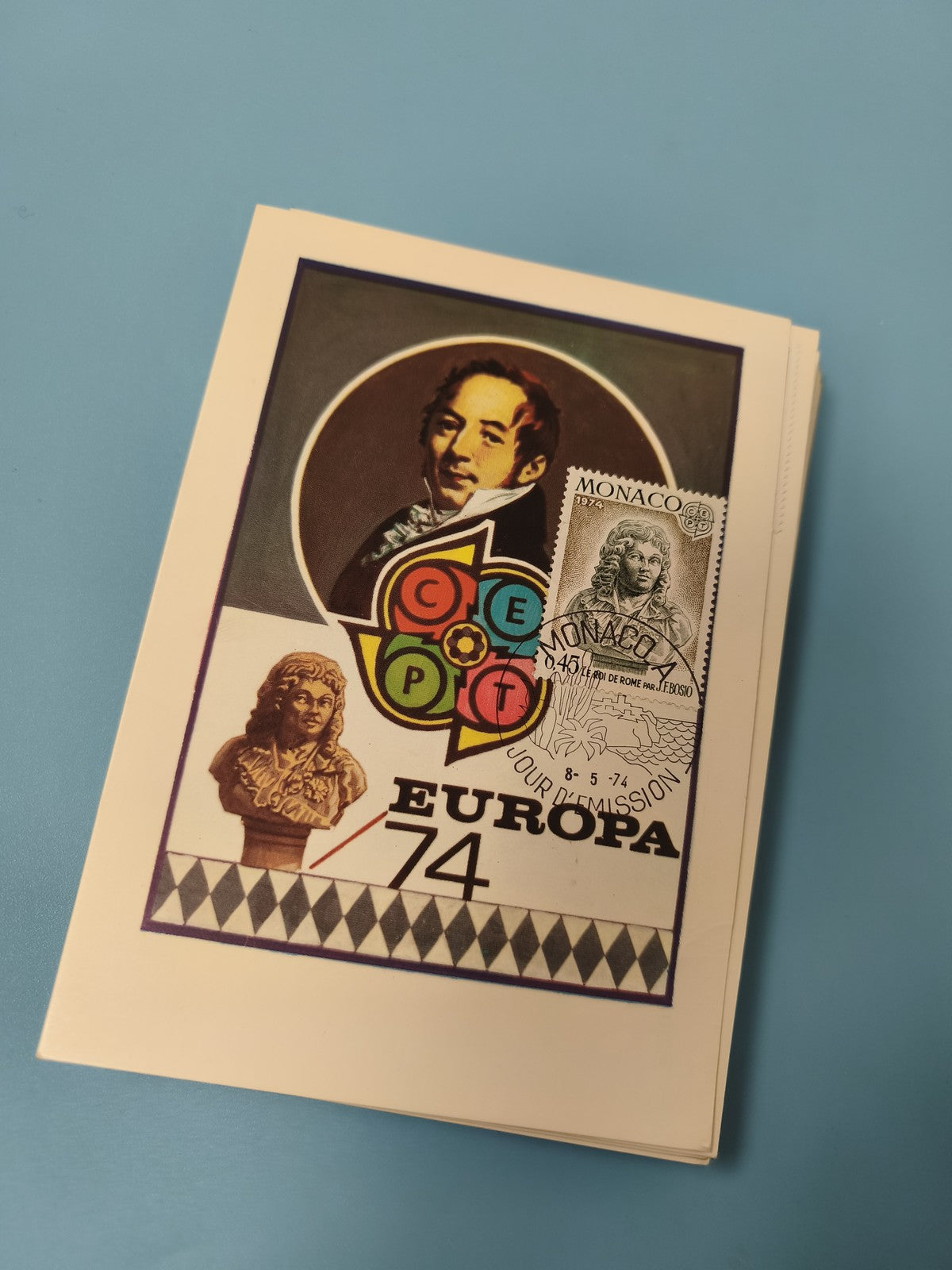 Carte postale philatélie Monaco Europa 1974 timbre illustré personnage