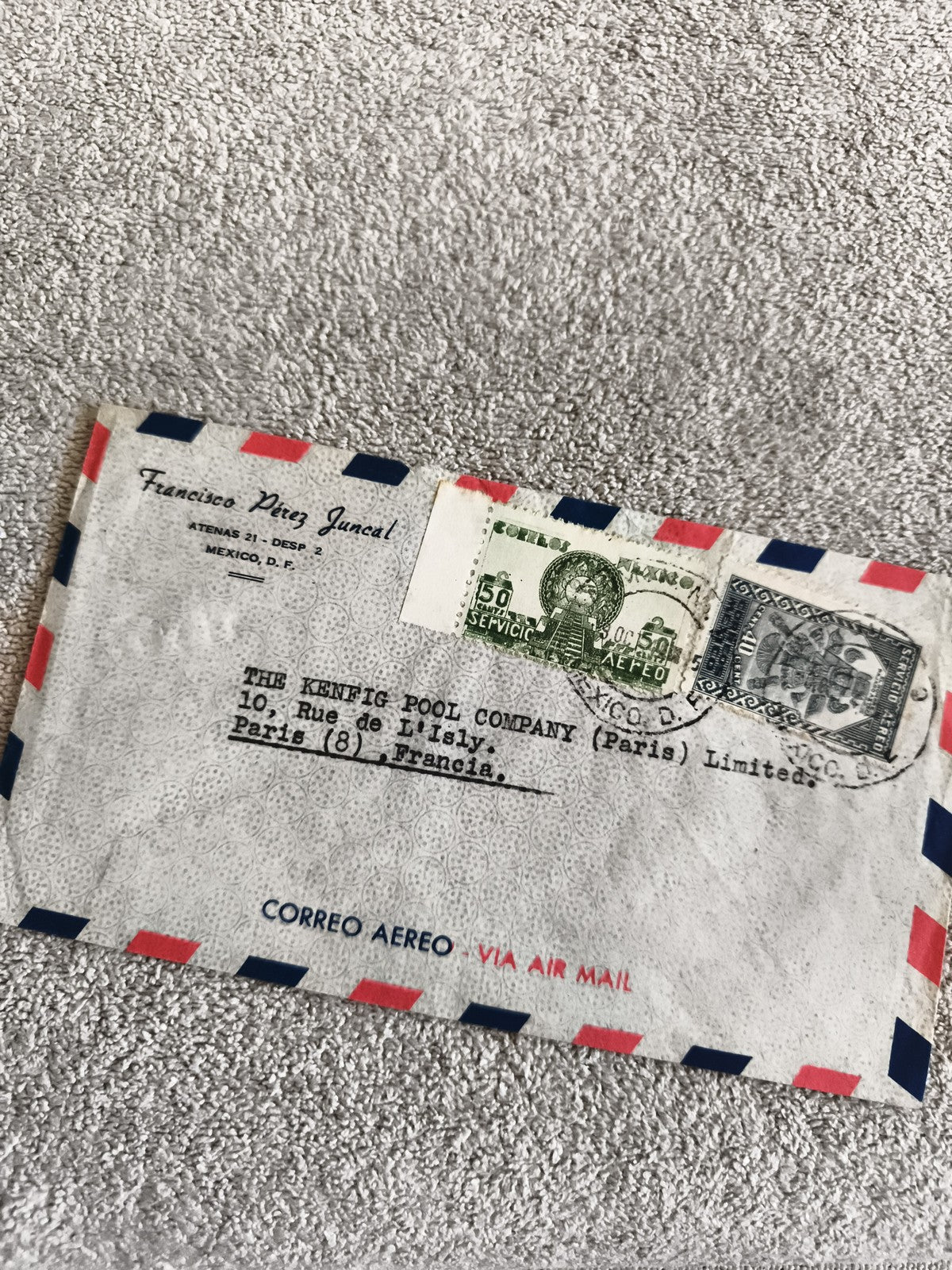 Lettre avion Mexique France timbres 50c 1p CORREO AEREO cachet philatélie