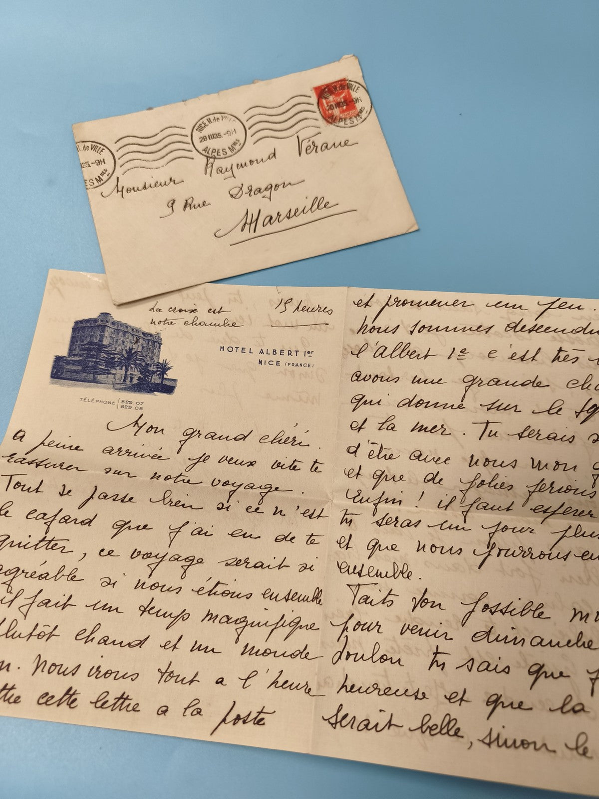 Ancienne lettre manuscrite avec enveloppe Hôtel Albert 1er Nice vintage collecti