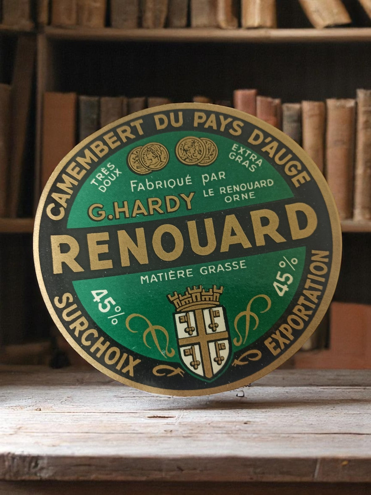 Étiquette fromagère ancienne Renouard Camembert Pays d’Auge G. Hardy vintage