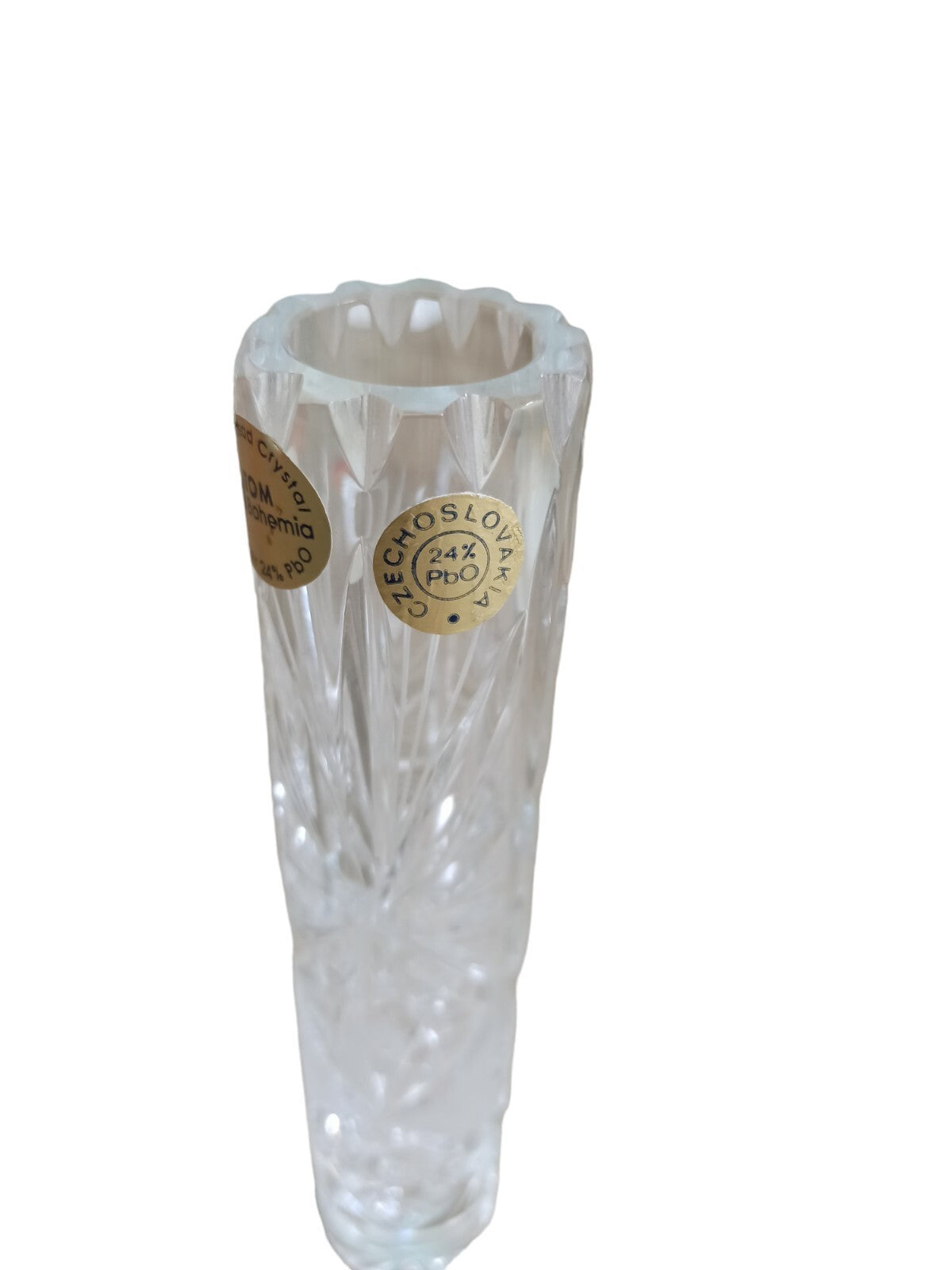 Vase cristal de Bohême taillé plomb Tchécoslovaquie 22 cm décor géométrique