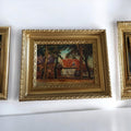 Peinture ancienne Laure Masset 1922 maison campagne cadre doré paysage