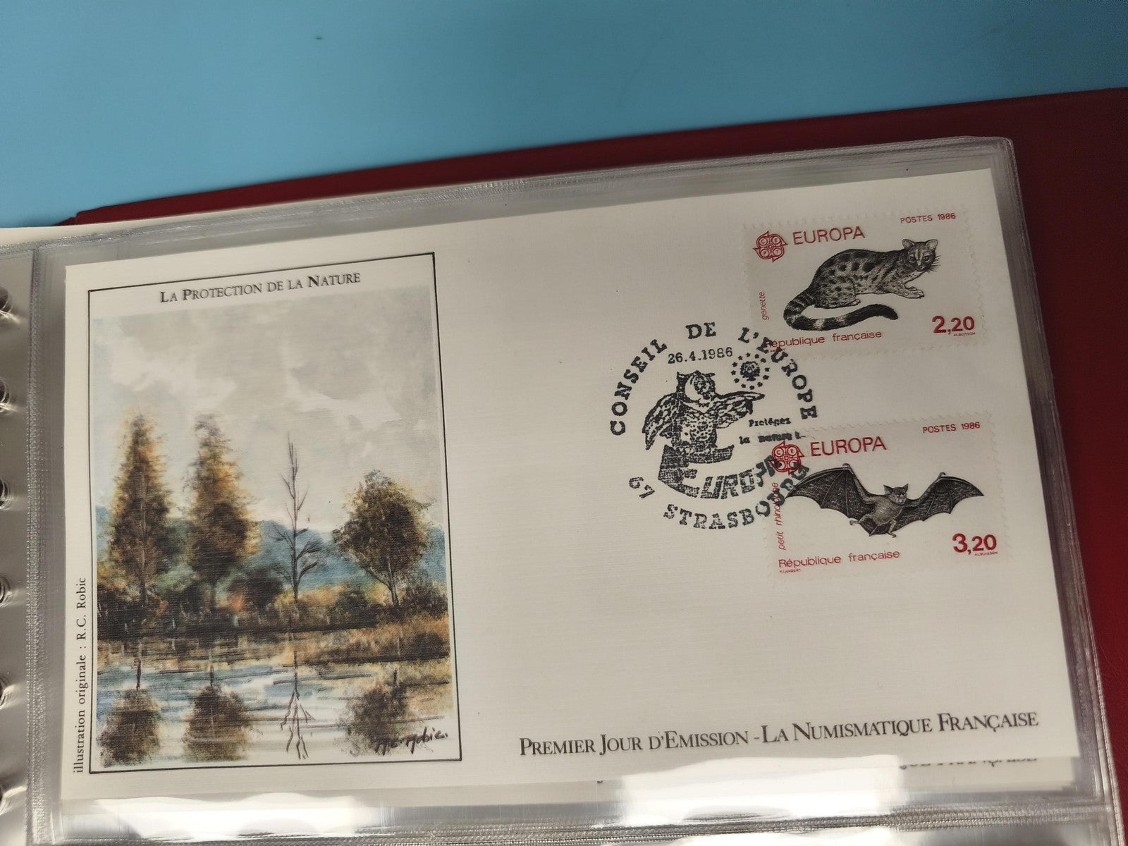 Enveloppe FDC Premier Jour 1986 Strasbourg Protection Nature timbres chat chauve