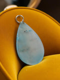 Pendentif goutte vintage agate naturelle bleu, bijou ancien tranche pierre