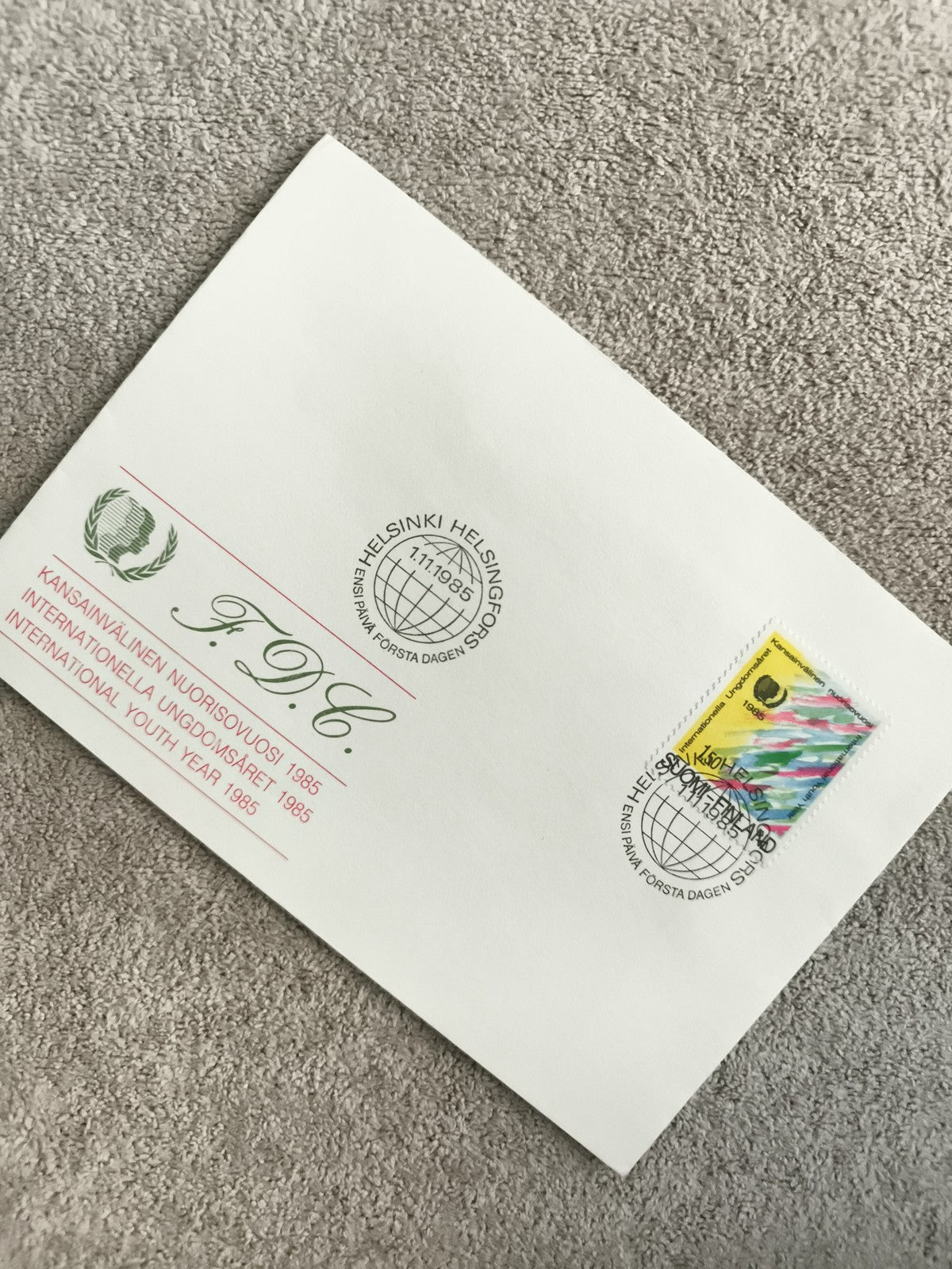 Lettre Premier Jour Helsinki 1985 FDC Timbre International Youth Year philatélie