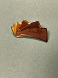 Vintage pin's Blachere éventail émaillé dégradé jaune orange rouge collection