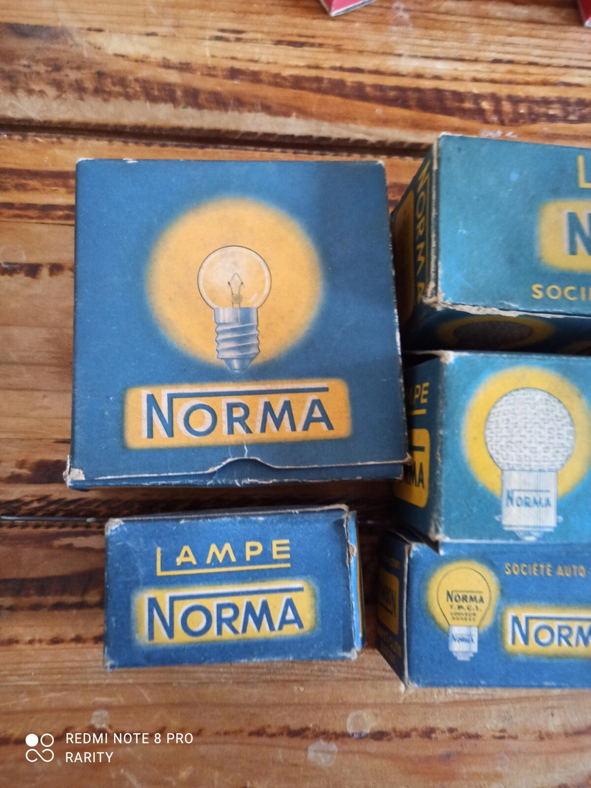 Lot boîtes ampoules phares vintage Norma années 50-60 auto Made in France
