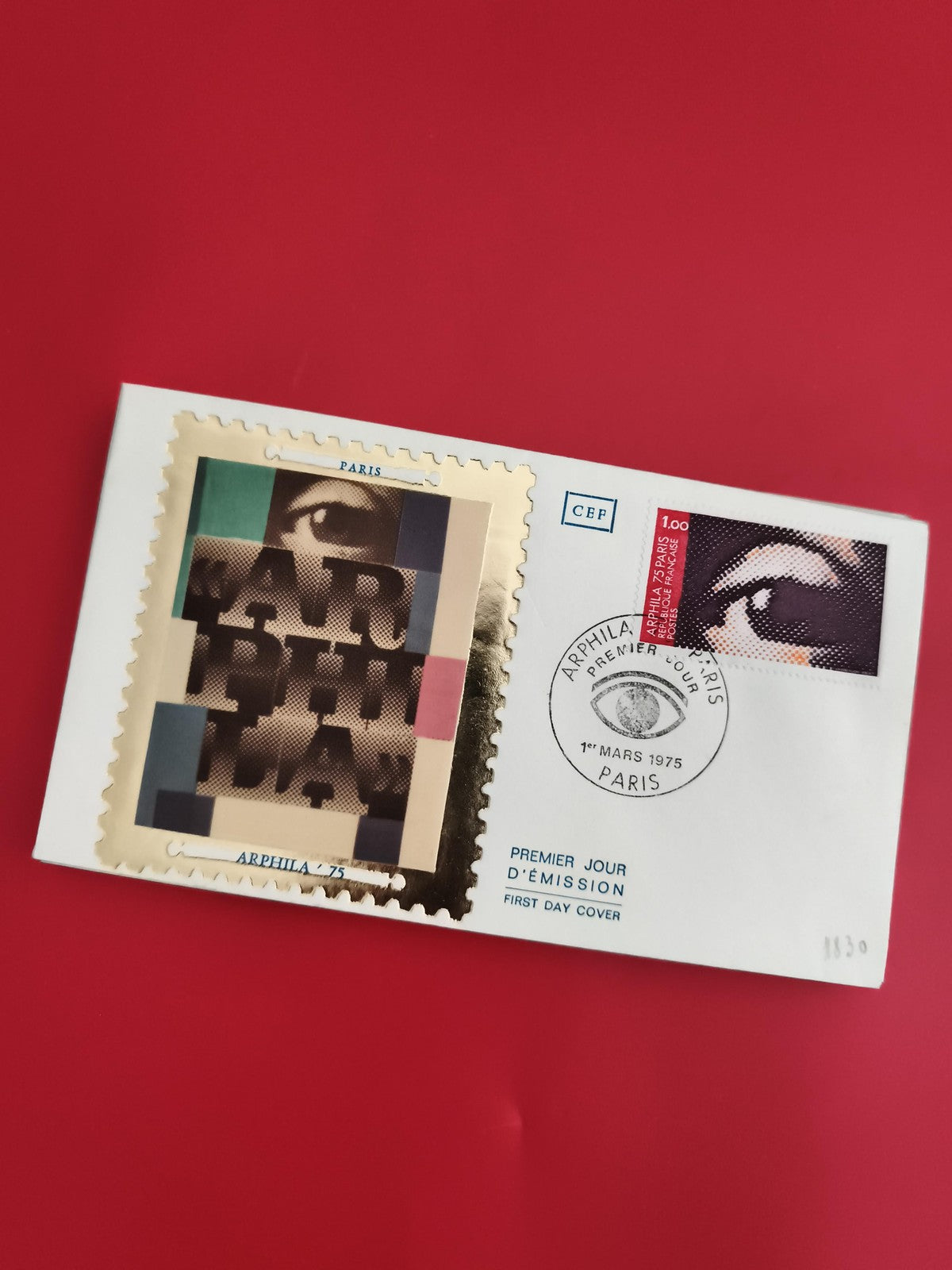 Lettre premier jour ARPHILA 75 Paris 1975 cachet œil timbre art philatélie