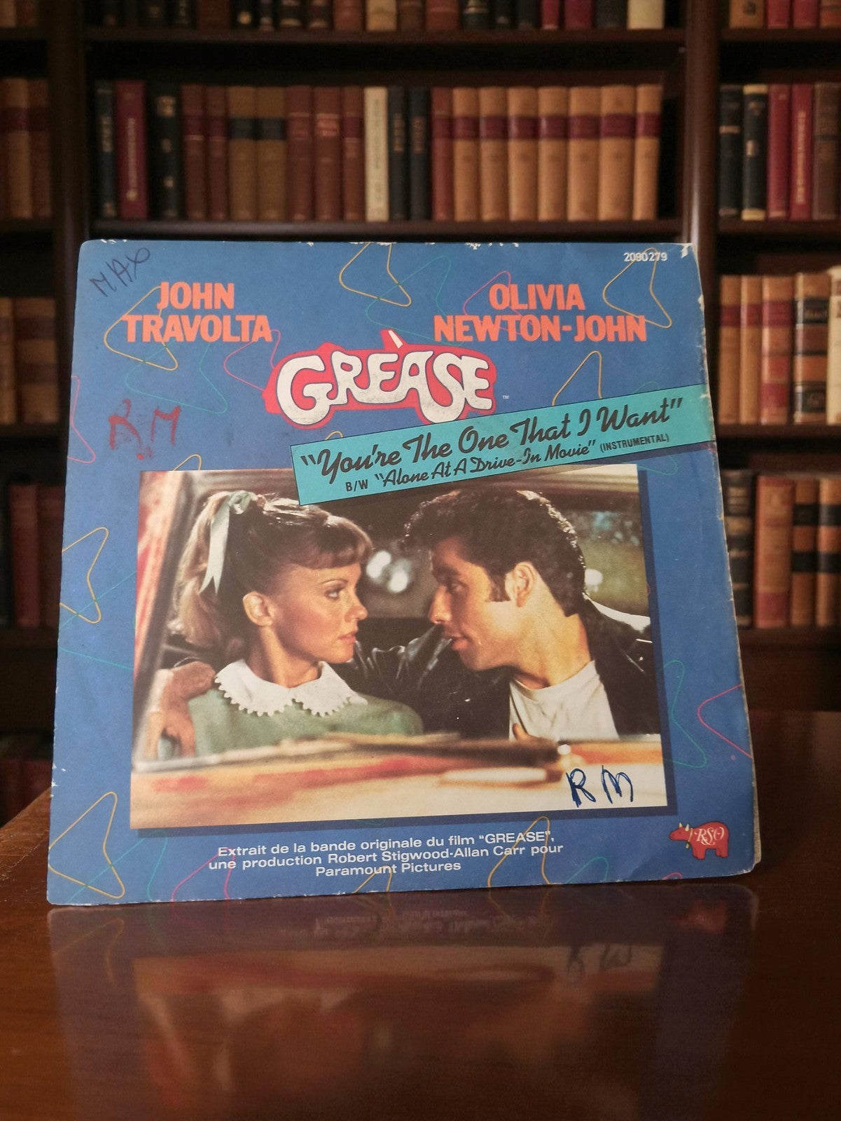 45 tours vinyle Grease vintage John Travolta Olivia Newton-John pochette à resta