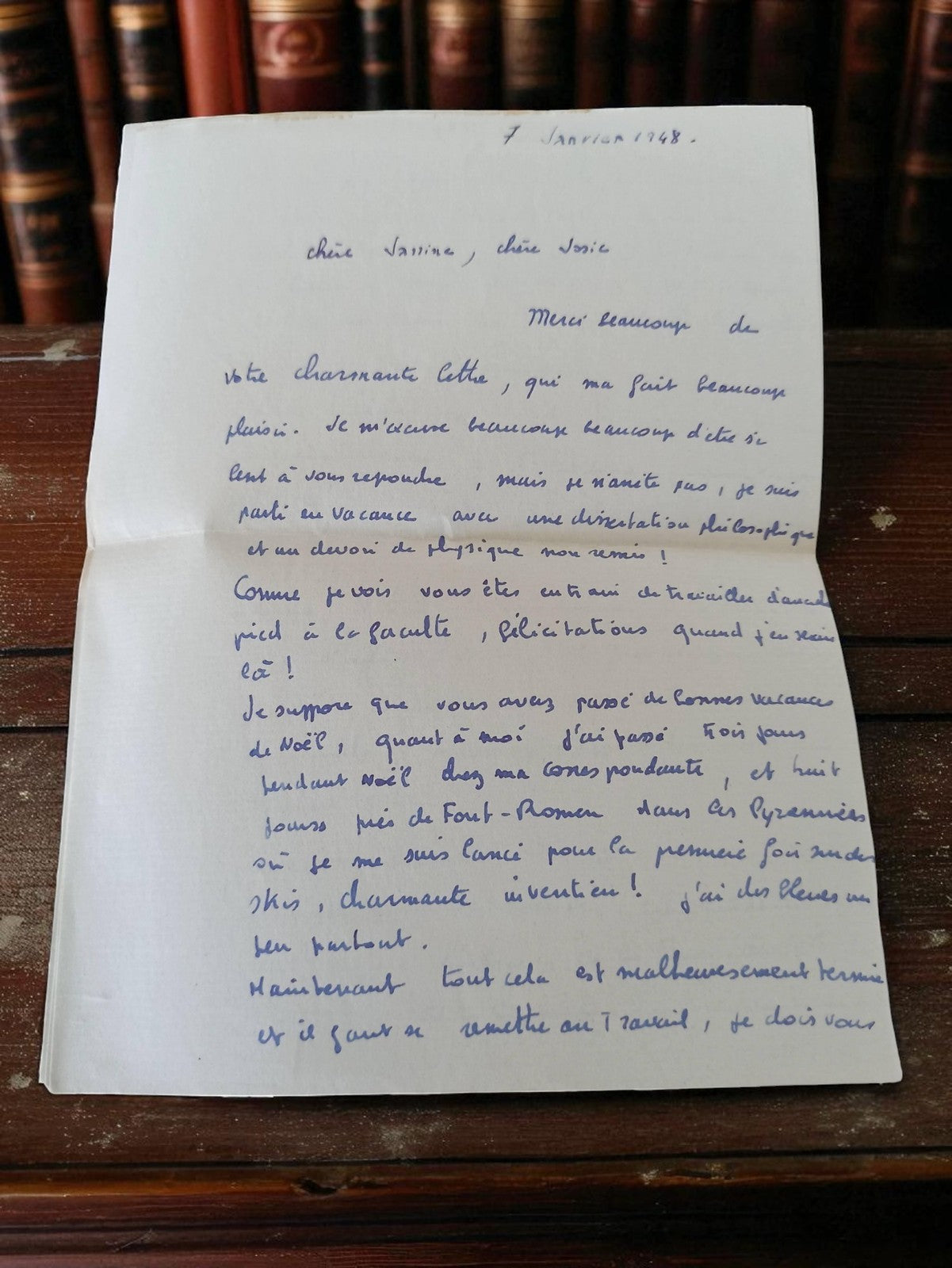 Lettre manuscrite ancienne 1948, encre bleue, post Seconde Guerre, vintage