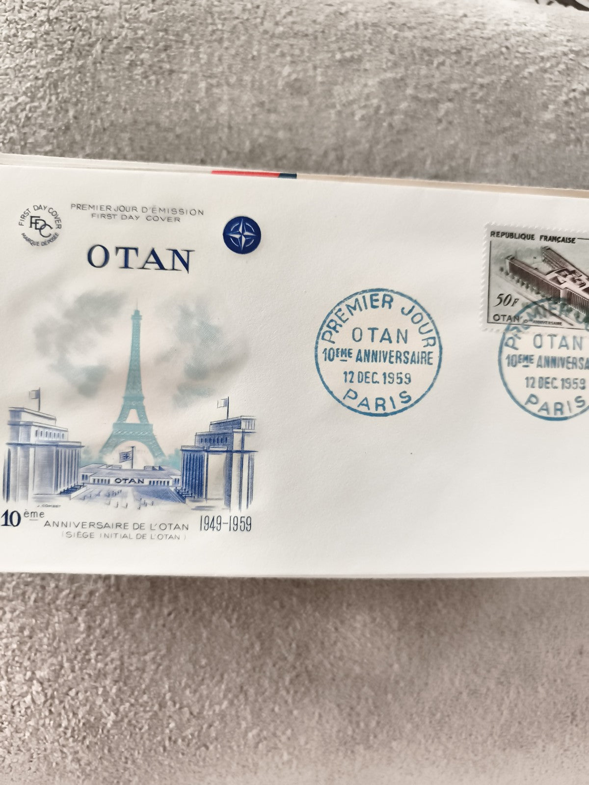 Lettre Premier Jour OTAN 1959 Paris 10e anniversaire philatélie FDC vintage