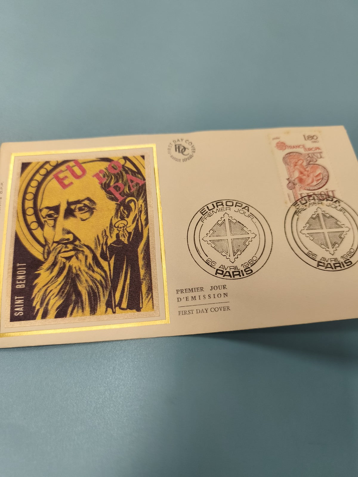 Enveloppe FDC premier jour d?émission Saint Benoît Europa Paris 1980 timbre 1,80