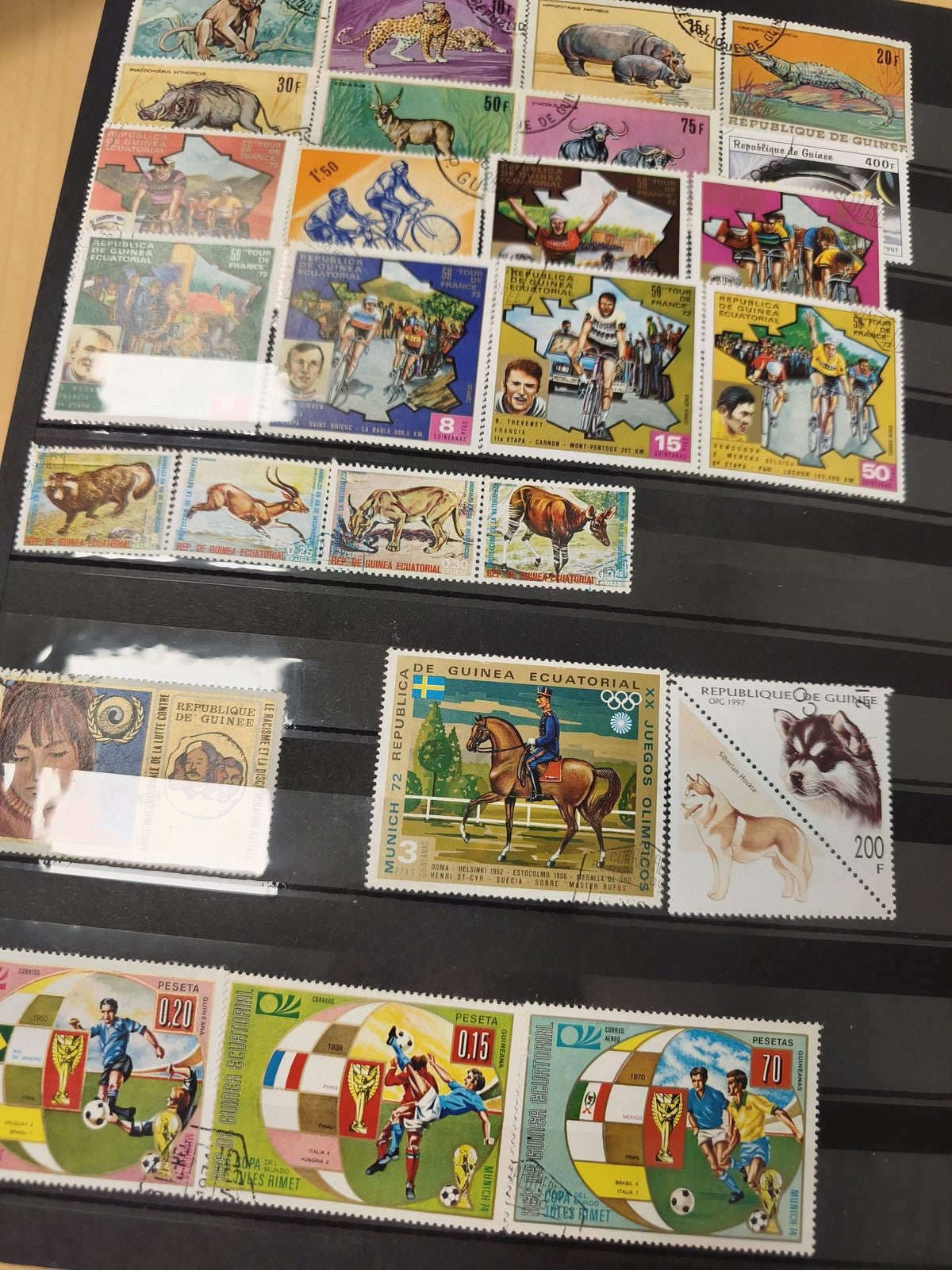 Lot timbres thématiques sport animaux cyclisme football divers pays philatélie