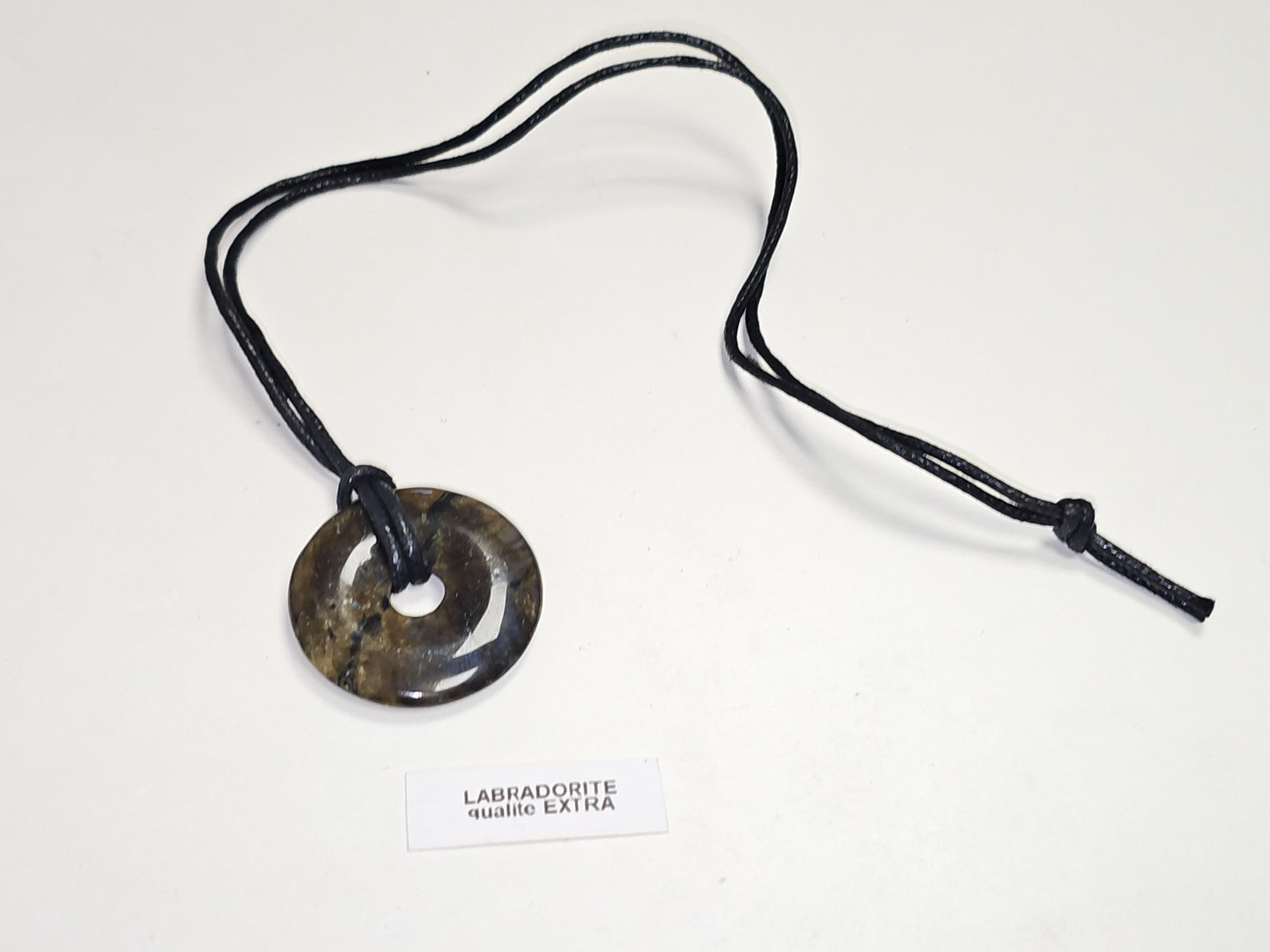 Collier pendentif donut en labradorite naturelle, pierre polie, qualité extra, 4