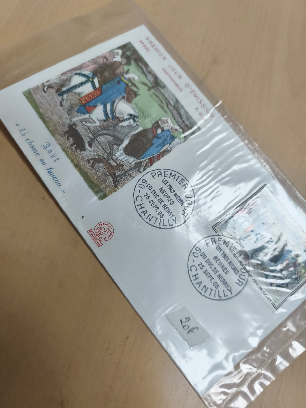Enveloppe Premier Jour Chantilly 1985 illustration chasse au faucon philatélie
