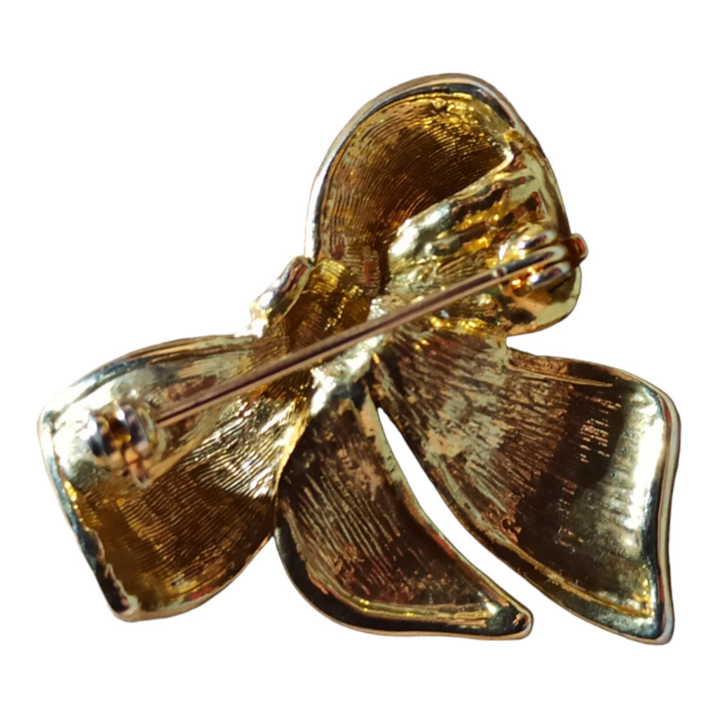 Broche vintage nœud doré travaillé, métal doré, style ruban chic