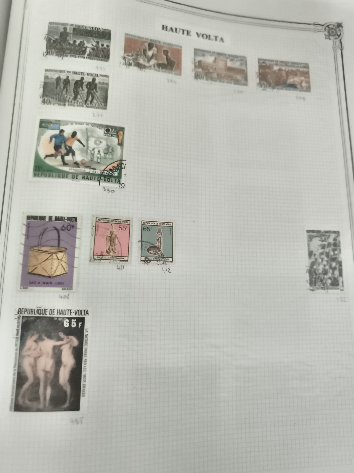 Timbres Haute-Volta oblitérés thématiques sportifs, arts, coutumes
