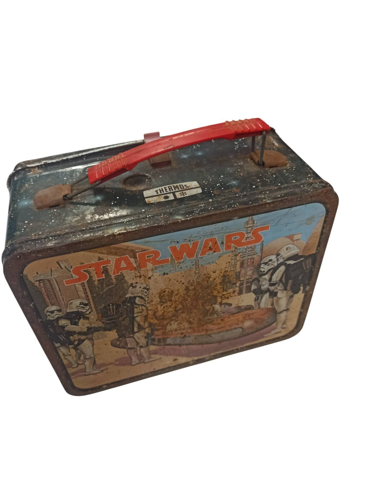 Boîte à lunch vintage Star Wars 1977 métal, X-Wing, poignée rouge, ancien collec