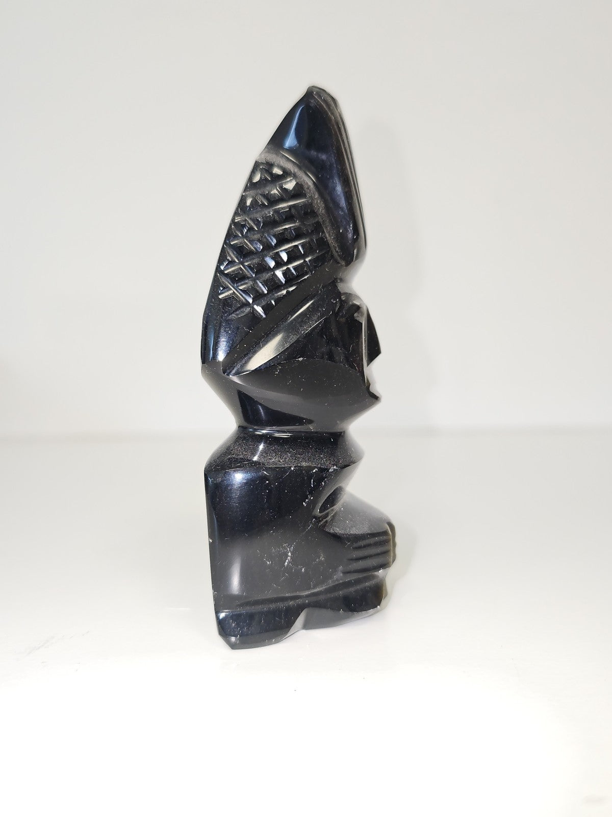 Vintage figurine ancienne obsidienne sculptée main style Maya Aztec Ancienne