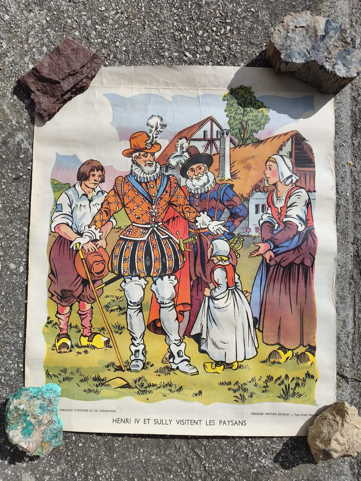 Ancienne affiche scolaire Fernand Nathan Henri IV Sully histoire école vintage