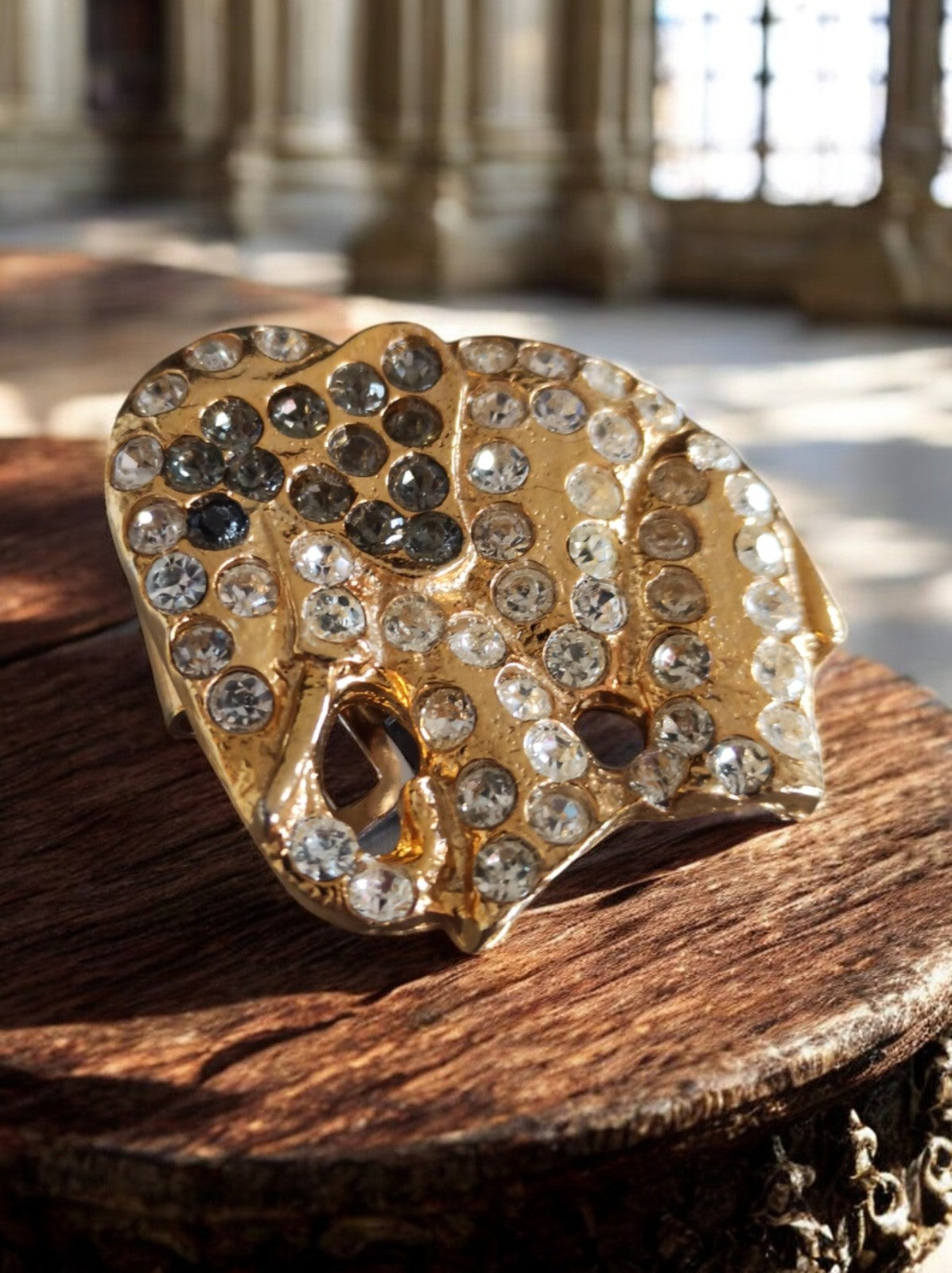 Boucle de ceinture vintage métal doré strass motif animal, ceinture rétro