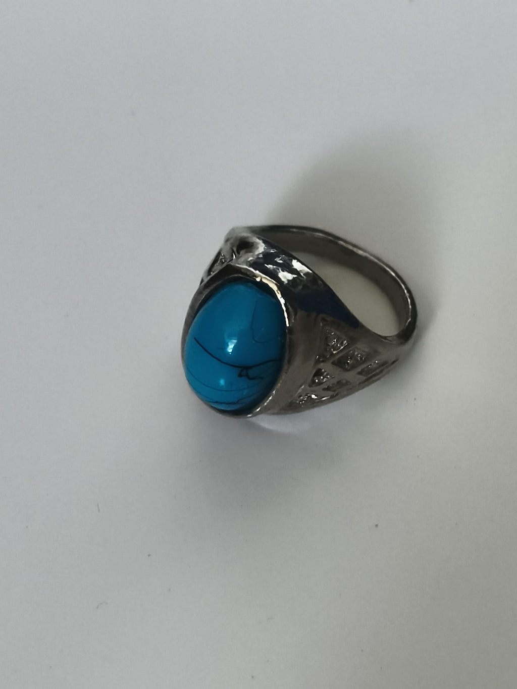 Bague vintage homme cabochon bleu style chevalière taille 58 rétro