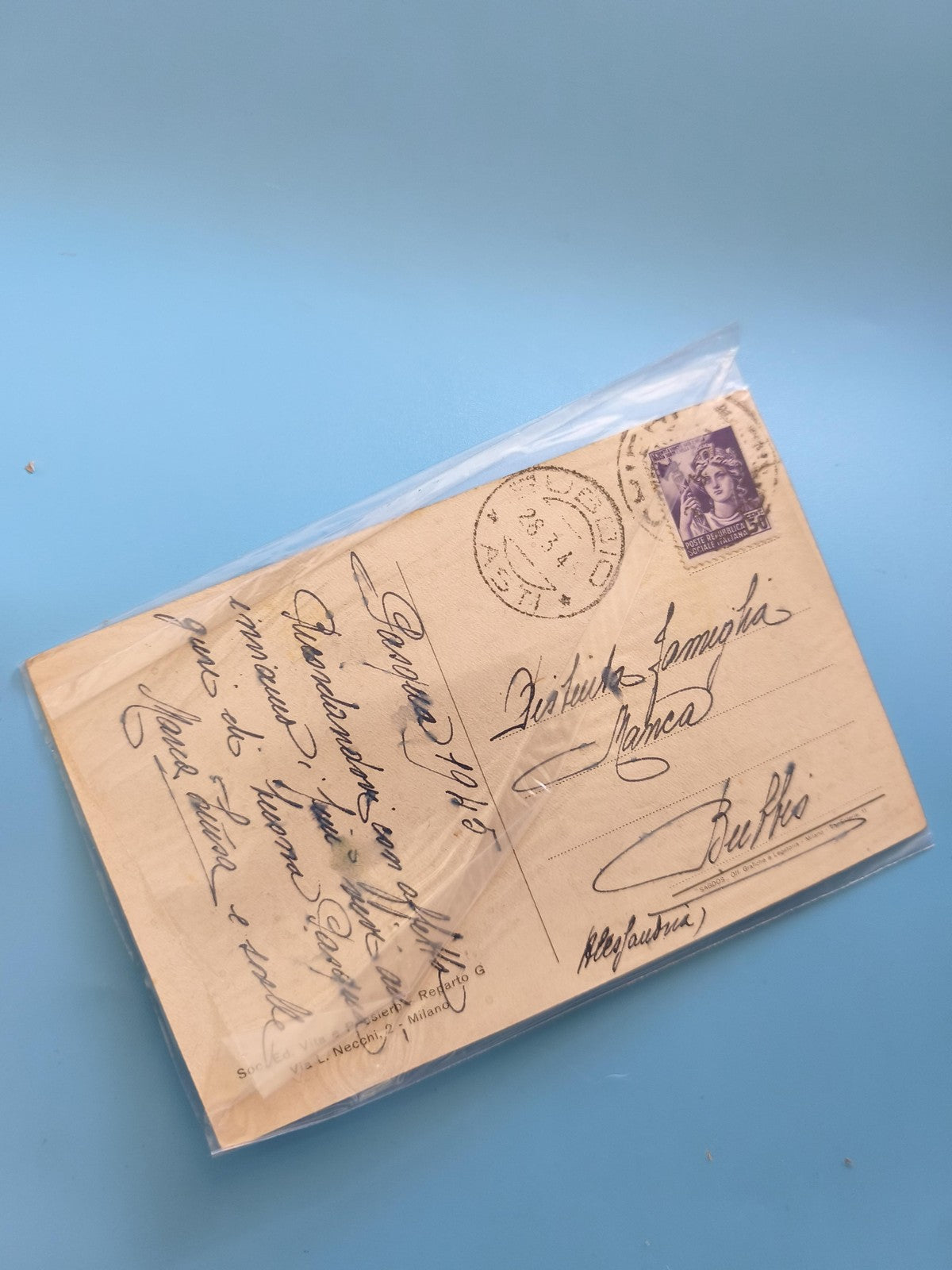 Carte postale ancienne italienne vintage époque coloniale avec timbre oblitéré