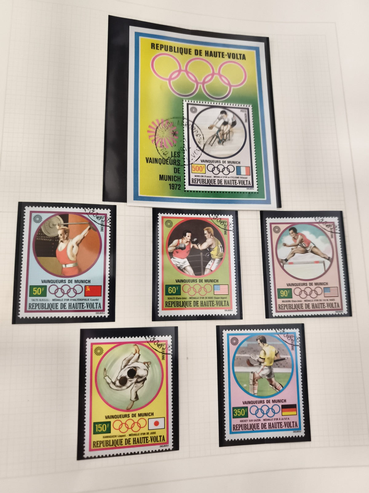 Timbres Haute-Volta Jeux Olympiques Munich 1972, sport, série oblitérée philatél