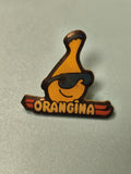 Vintage pin's Orangina mascotte jaune style rétro collection soda publicitaire
