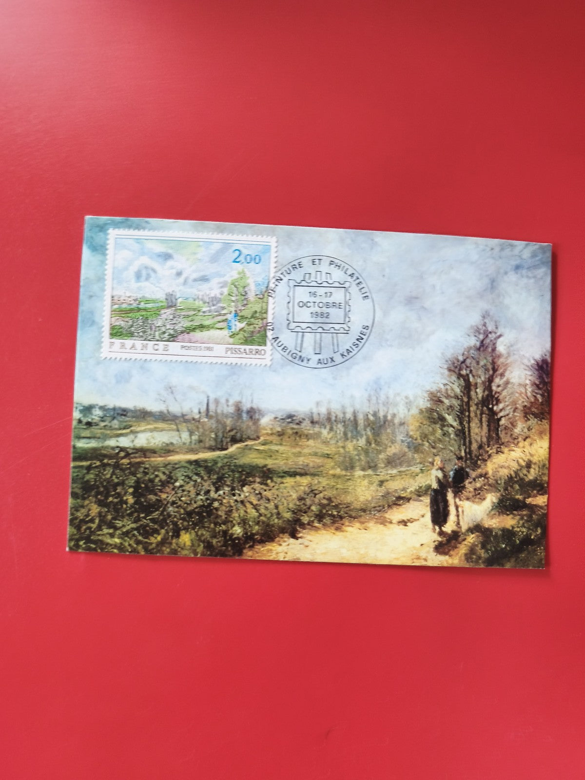 Carte postale philatélie France timbre Pissarro paysage oblitérée 1982