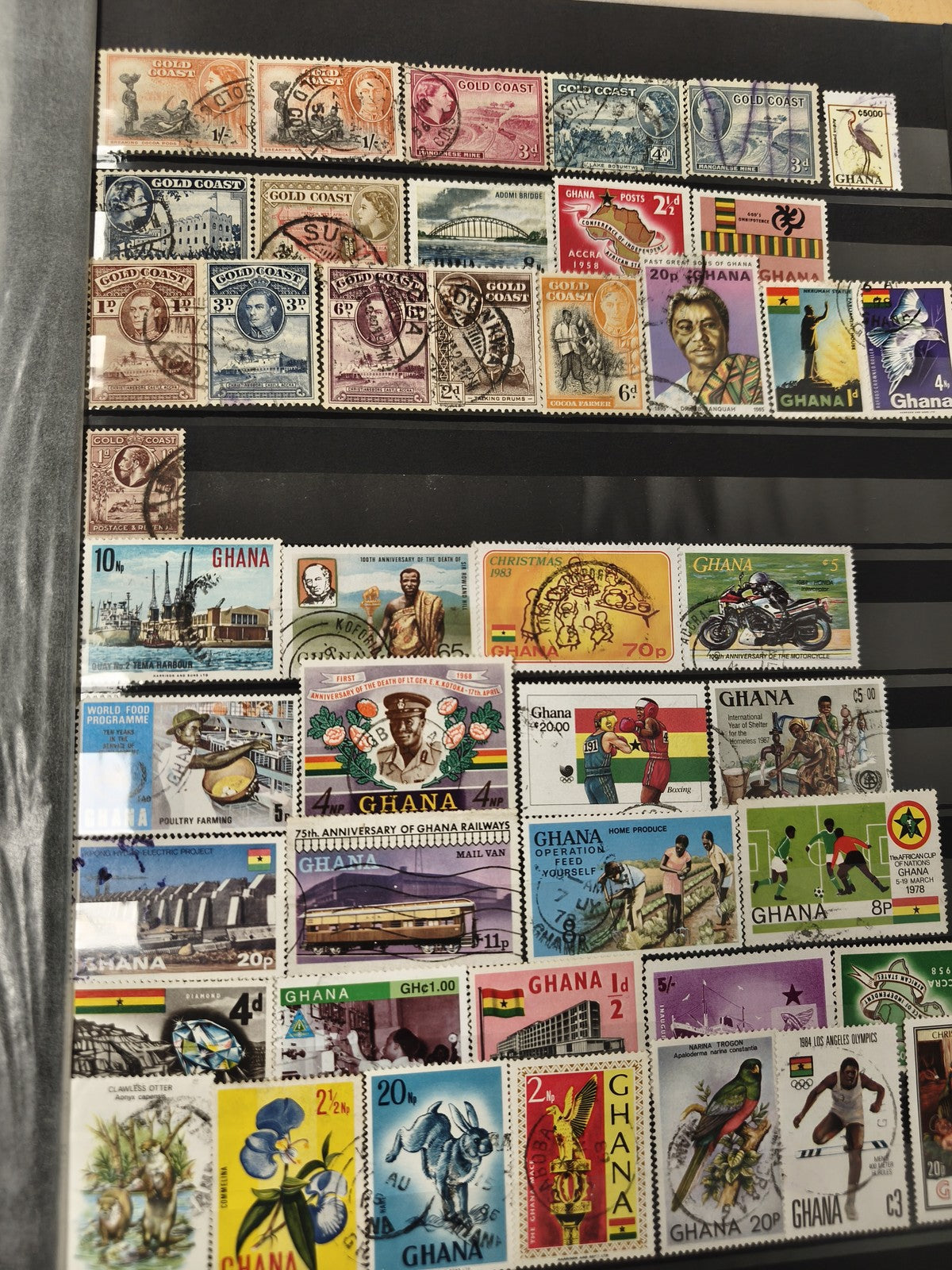 Lot de timbres Ghana et Gold Coast multicolores, thèmes variés, d'occasion