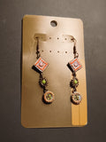Boucles d'oreilles vintage pendantes motifs géométriques orange vert deadstock