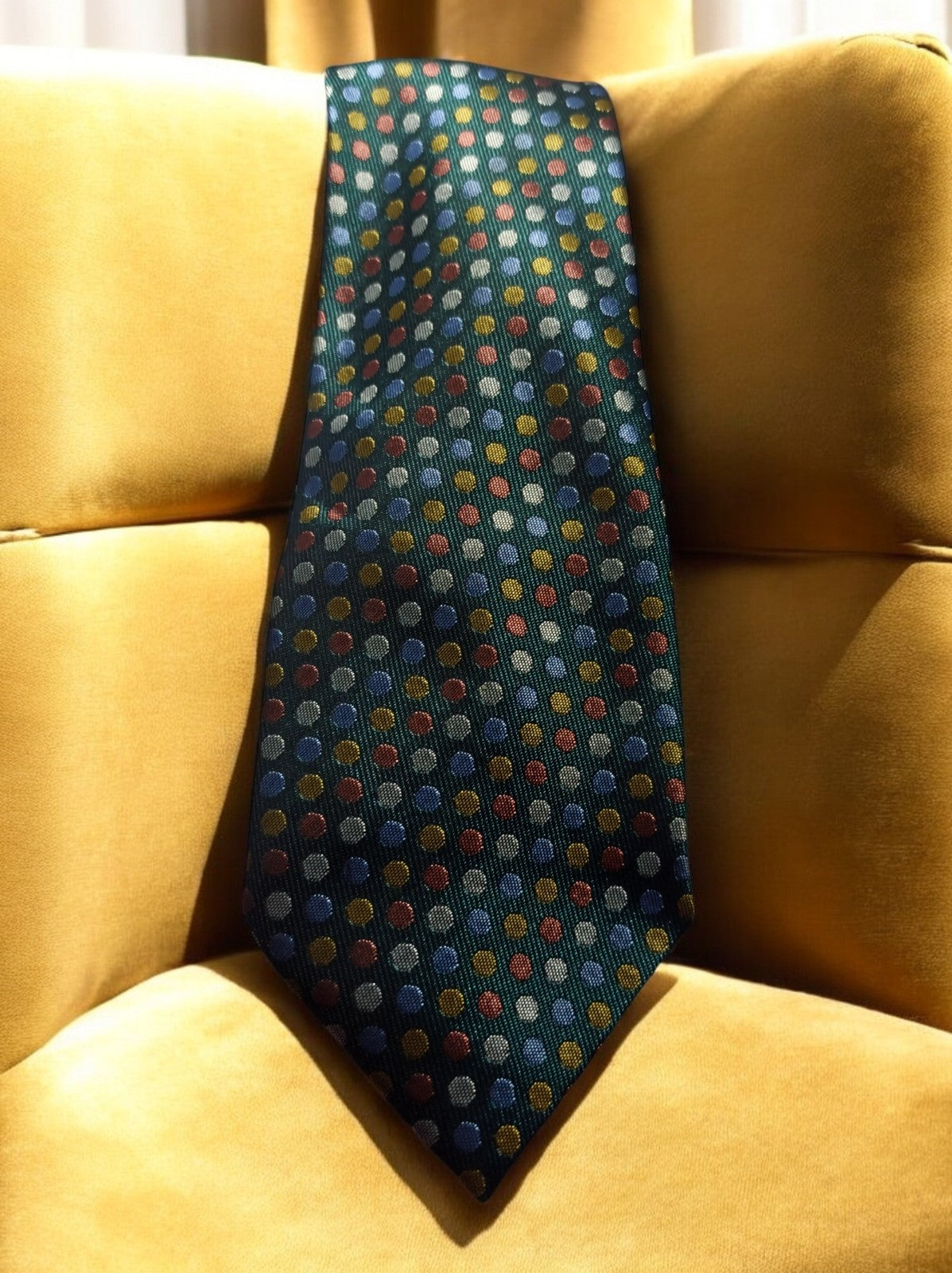 Cravate vintage soie à pois multicolores style années 90 élégante homme