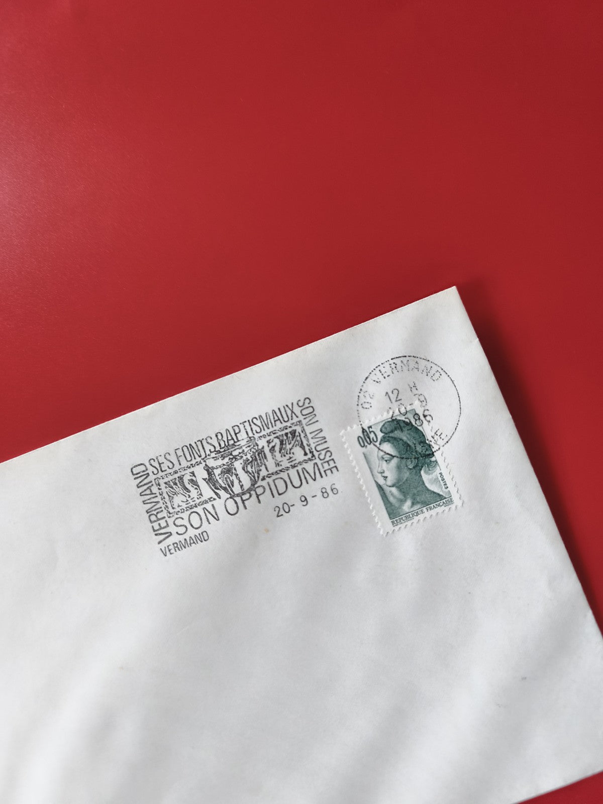 Enveloppe philatélie oblitérée Vermand 1986 timbre Marianne vert 0,65F