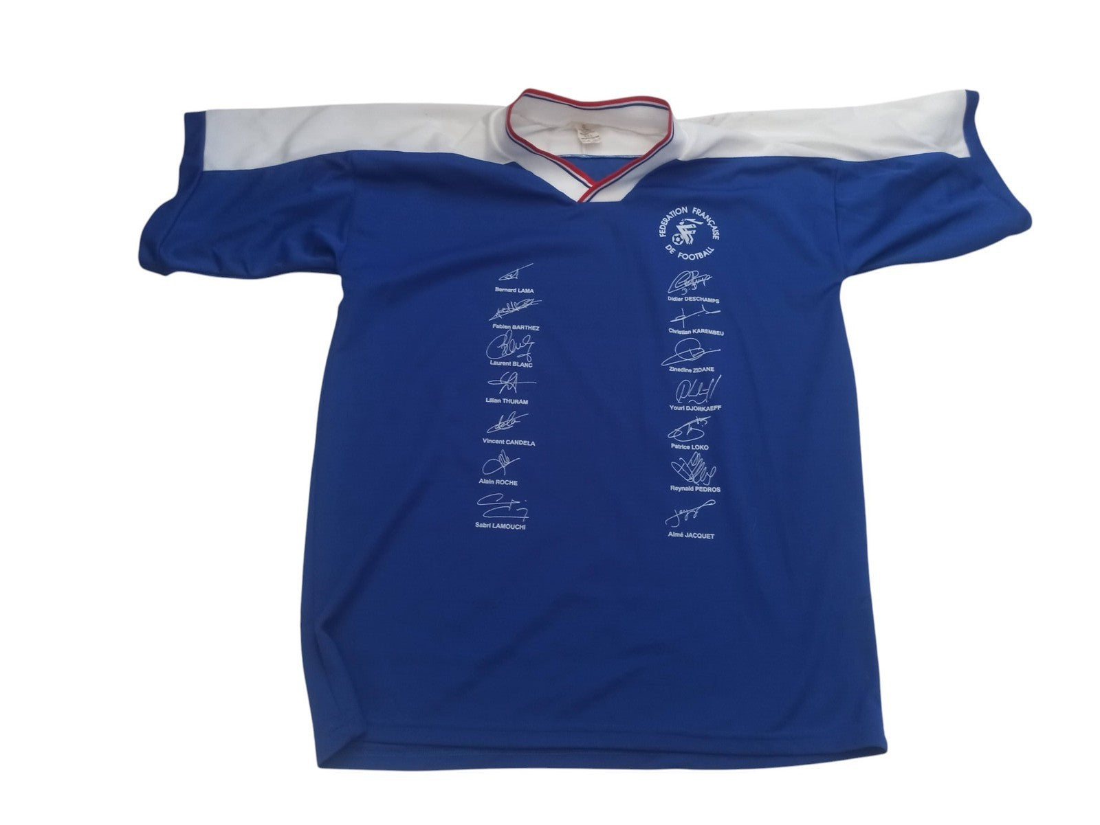 Maillot vintage FFF bleu signatures Coupe du Monde 98 promotionnel XXL ancien