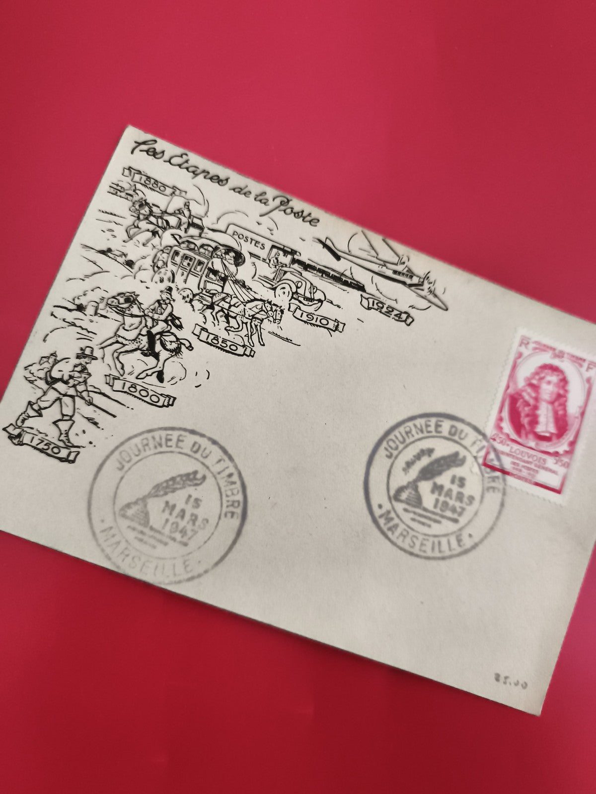 Lettre Premier Jour Marseille 1947 Les Étapes de la Poste timbre Louvois Philaté