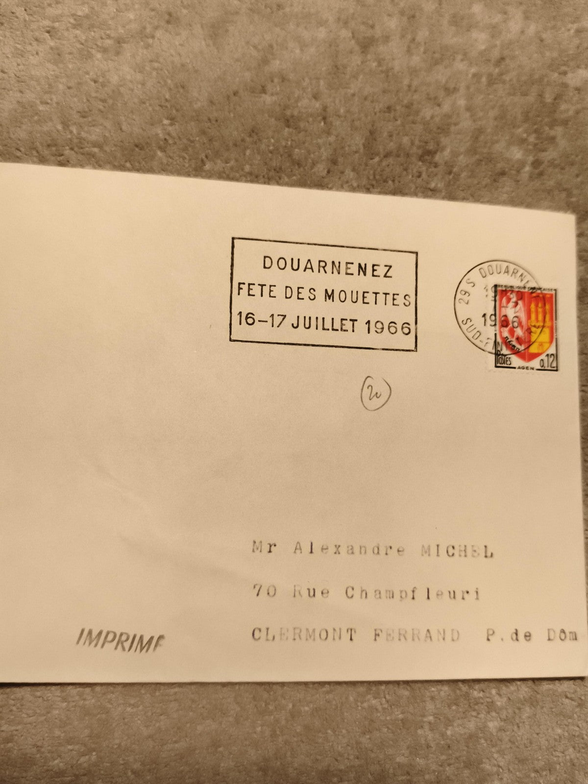 Lettre oblitérée Douarnenez 1966 Fête des Mouettes cachet philatélie timbre