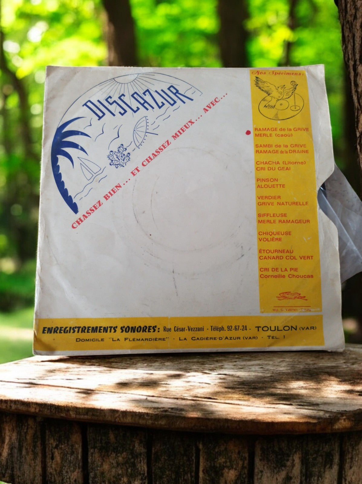 Vinyle 45 tours Discazur oiseaux chasse vintage Toulon rare pochette FR