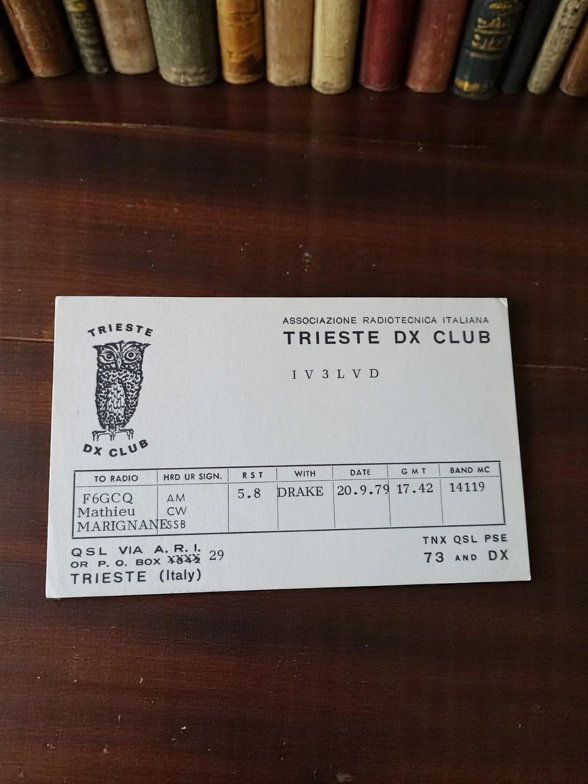 Carte QSL Trieste DX Club 1979 radio amateur vintage ancienne Italie rétro