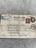 Lettre recommandée Royaume-Uni timbres Elizabeth II 2½d 1950s philatélie cachet