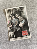 CPA Bonne Année couple colorisé timbre 10c France début XXe carte postale