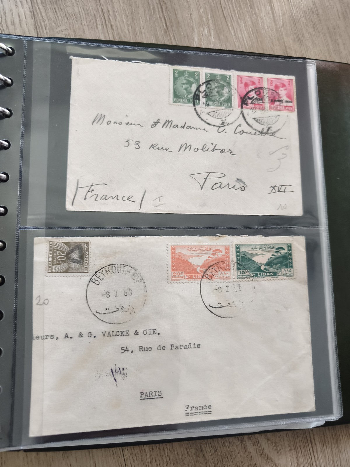 Ancienne enveloppe philatélie oblitérée, timbres étrangers, lot x2, Paris