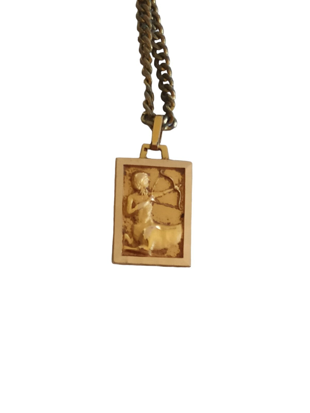 Pendentif Sagittaire vintage plaqué or, médaillon astrologie rectangulaire doré