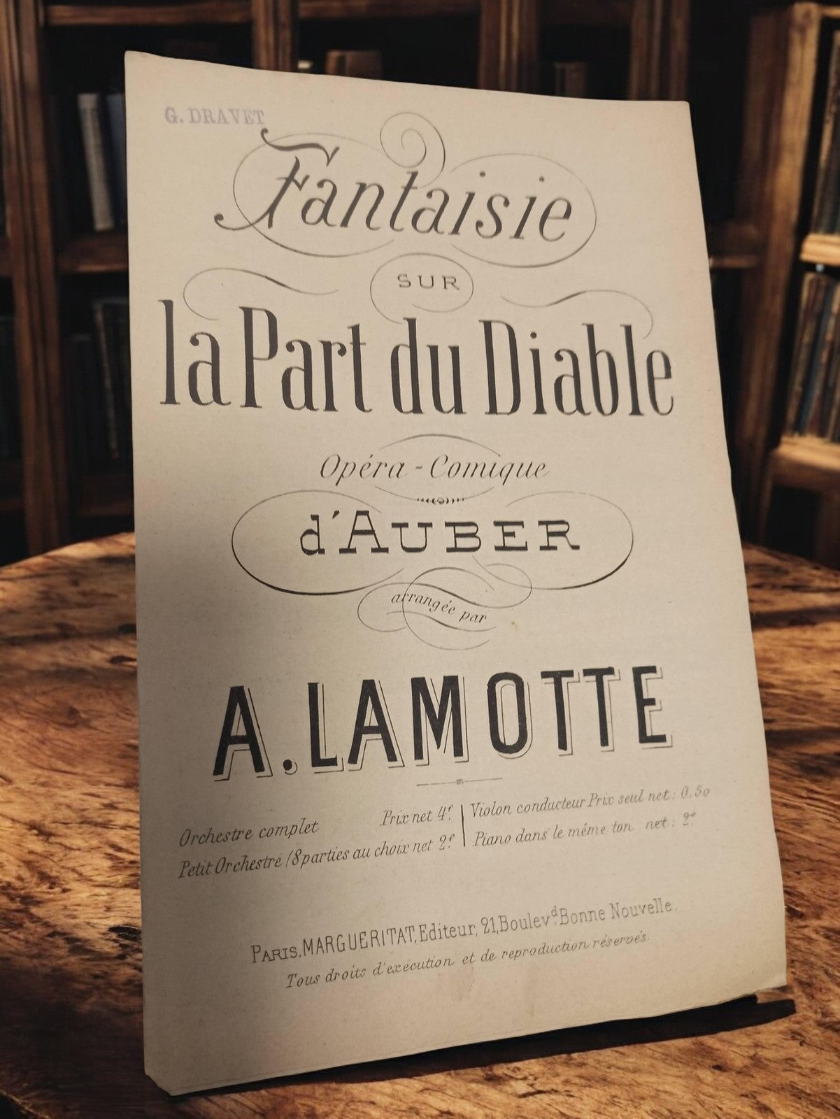 Partition ancienne Fantaisie sur la Part du Diable Auber Lamotte Opéra-Comique v