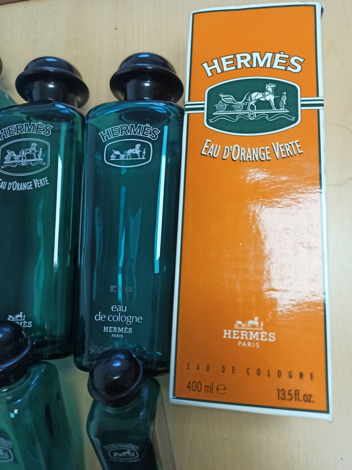 Flacons parfum vides Hermès anciens, lot vintage Eau d’Orange Verte, cologne