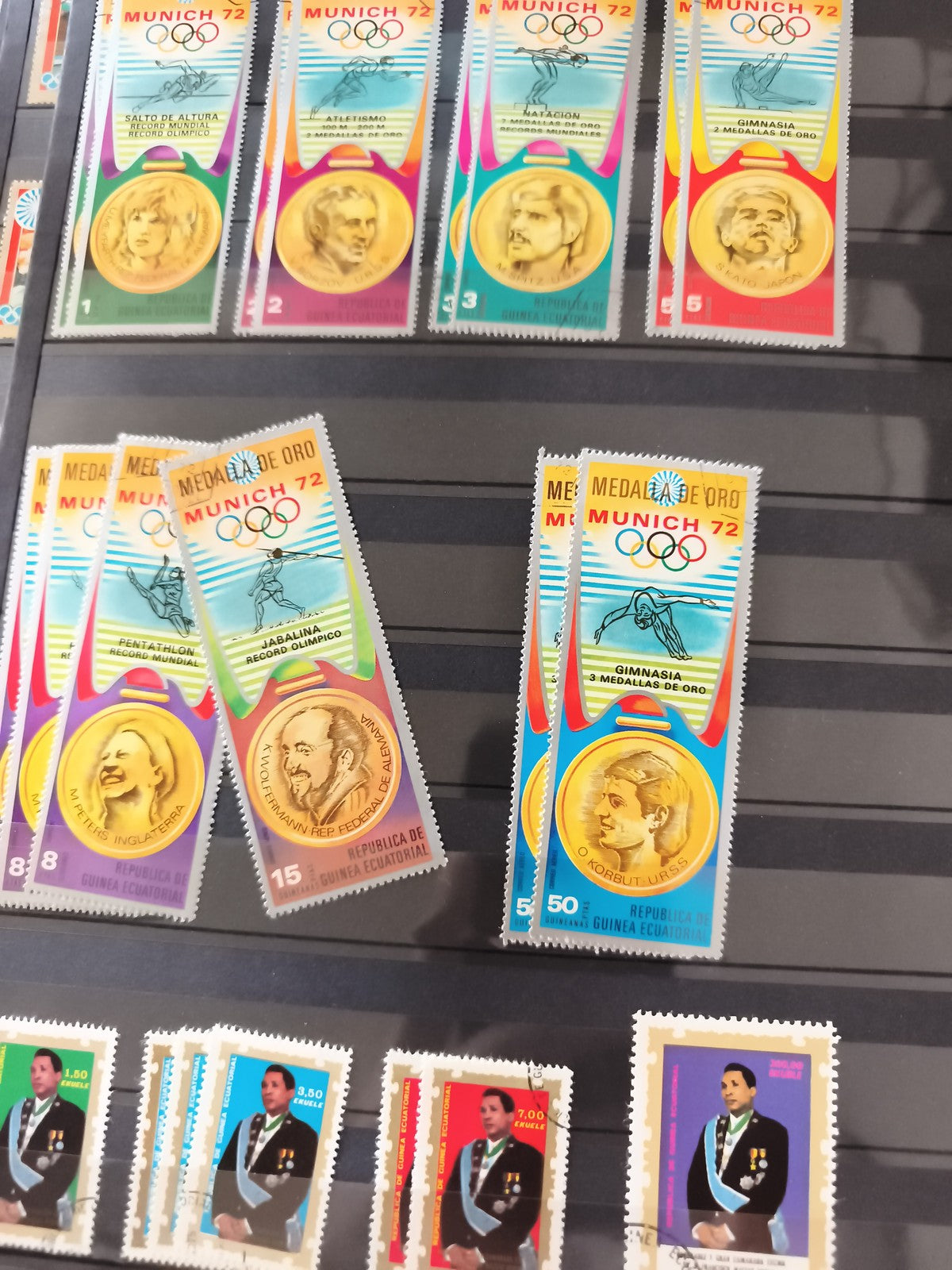 Timbres anciens Munich 72 médailles d’or République Guinée Équatoriale olympique