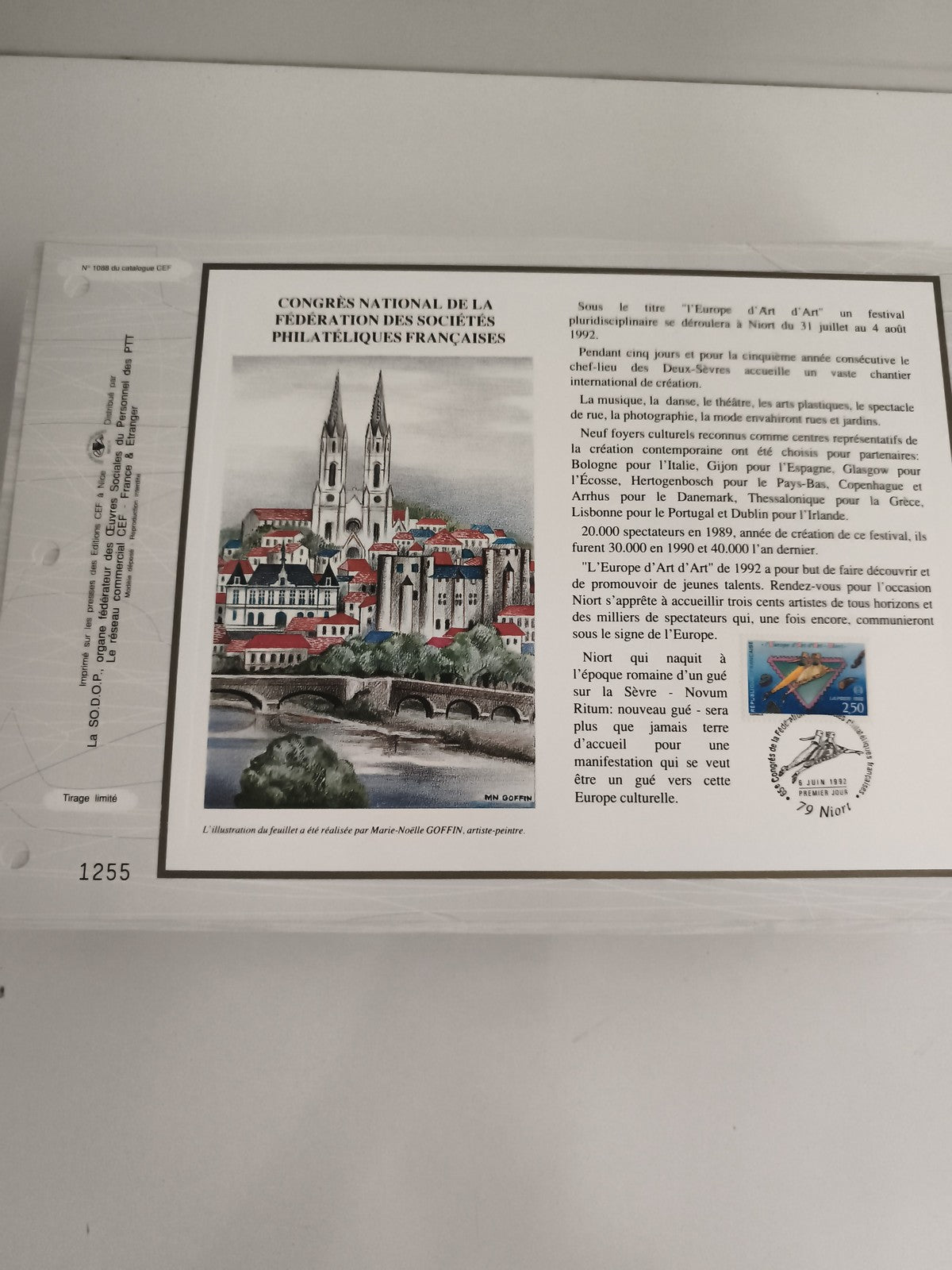 Feuillet philatélique CEF Niort 1992 Congrès Féderation timbre Europe